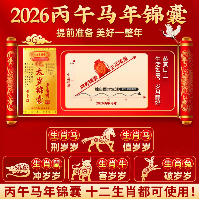 Binyue 2026 Year of the Horse Tai Sui Tips for the Year of the Horse, Rat, Ox and Rabbit Amulet for Men and Women, Mascot Ornaments for the Year of the Horse, Resolution Talisman