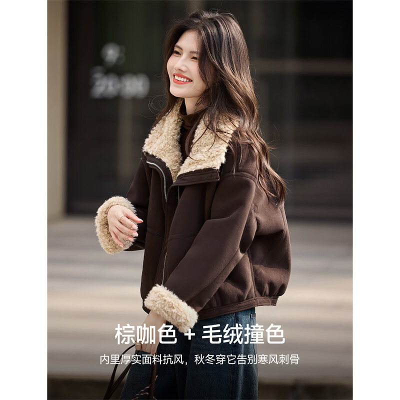 Xinfeiyu fashionable casual temperament imitation sherpa warm jacket 25 winter new age-reducing lapel short imitation fur