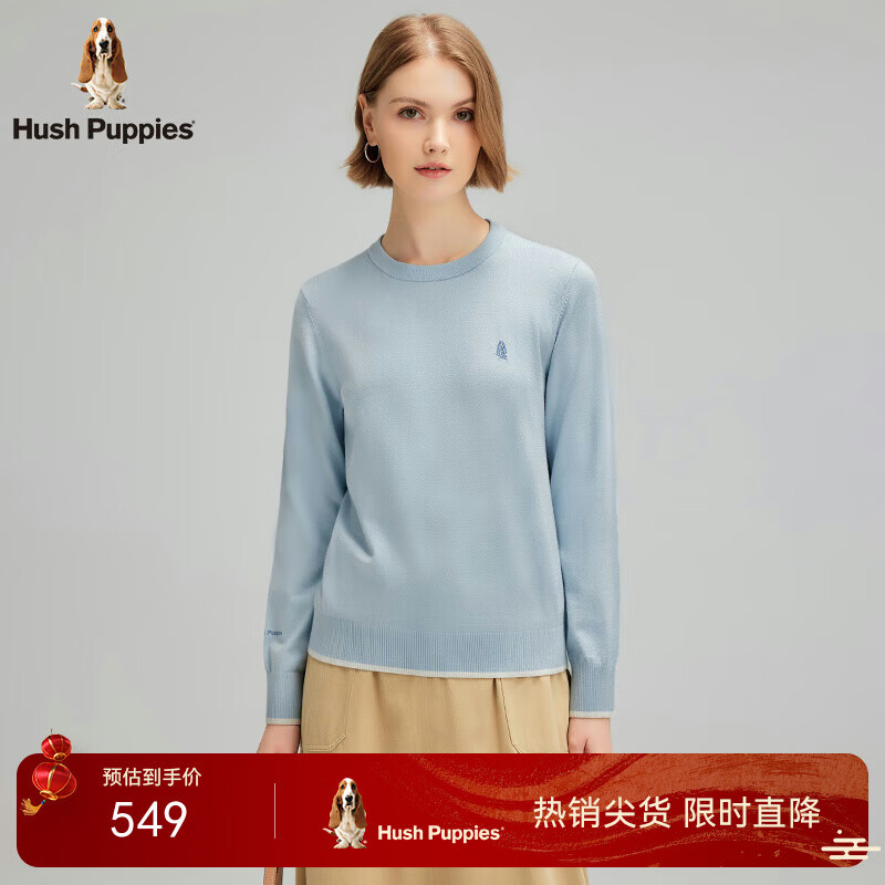 Hush Puppies Women's Classic Round Neck Stretch Long Sleeve Sweater