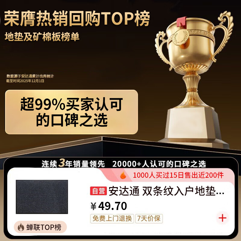 Andatong home floor mat double stripe anti-slip mat door kitchen office commercial dust removal wear-resistant water-absorbent and moisture-proof cuttable carpet gray double stripe 80*120cm