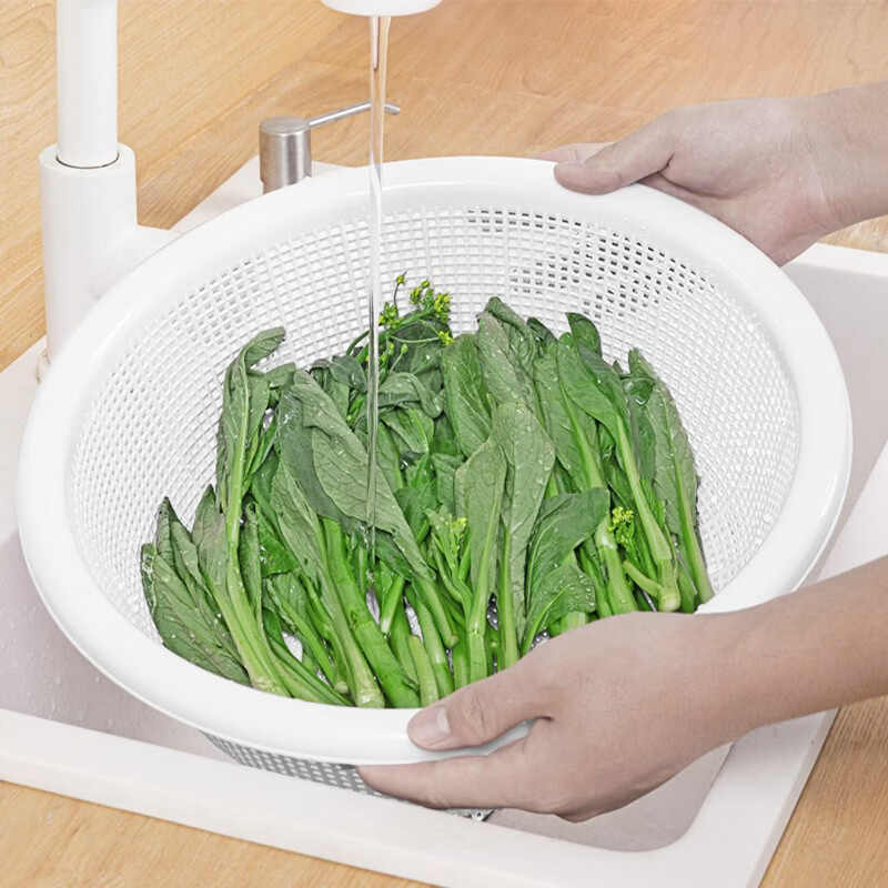 Camellia Lehui round sieve plastic basket round thickened vegetable basket storage large organizer kitchen drain blue household blue 44CM