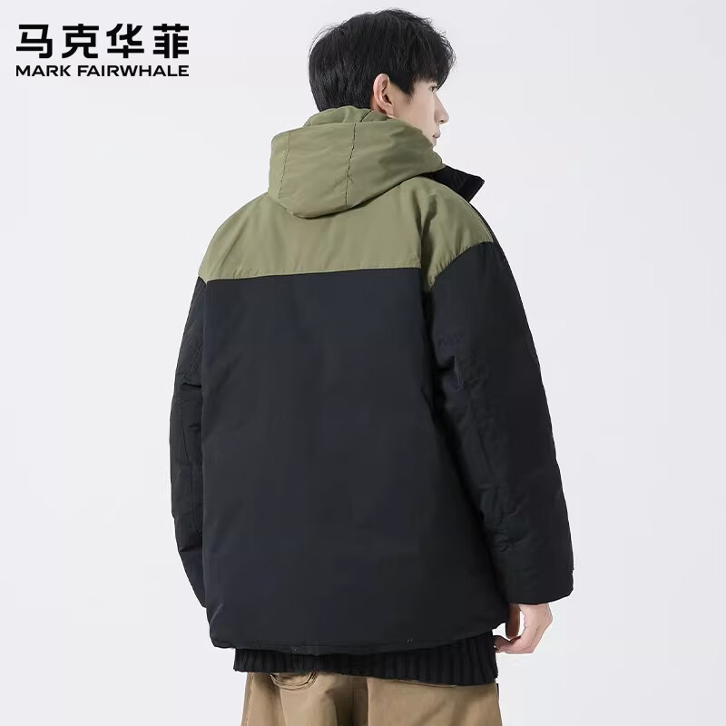 MARK FAIRWHALE American retro casual down jacket for men 2026 spring new contrast color warm and comfortable trendy brand thickened top khaki 85% white duck down L recommended 120-140 pounds