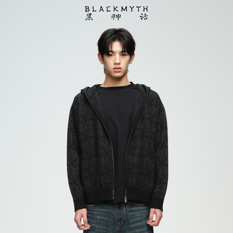 Black Myth Great Sage Golden Armor Dark Flower Sweater Men and Women Monkey King Versatile Hooded Knitted Zipper Loose and Comfortable Sweater Cardigan Jacket L