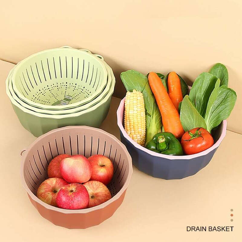 Yusenyi Multifunctional Thickened Vegetable Basket Hanging Storage Double-layer Plastic Fruit Basket Kitchen Rice Blue Drain Strainer Pumpkin Color Rectangular Thickened Double-layer Drain Basket Damage Guarantee