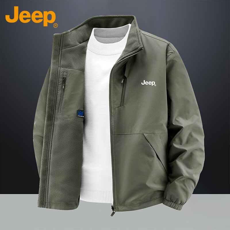 JEEP Jeep Jacket Men's Velvet Thickened Warm Jacket Autumn and Winter Casual Top Men's Dark Gray Velvet XL