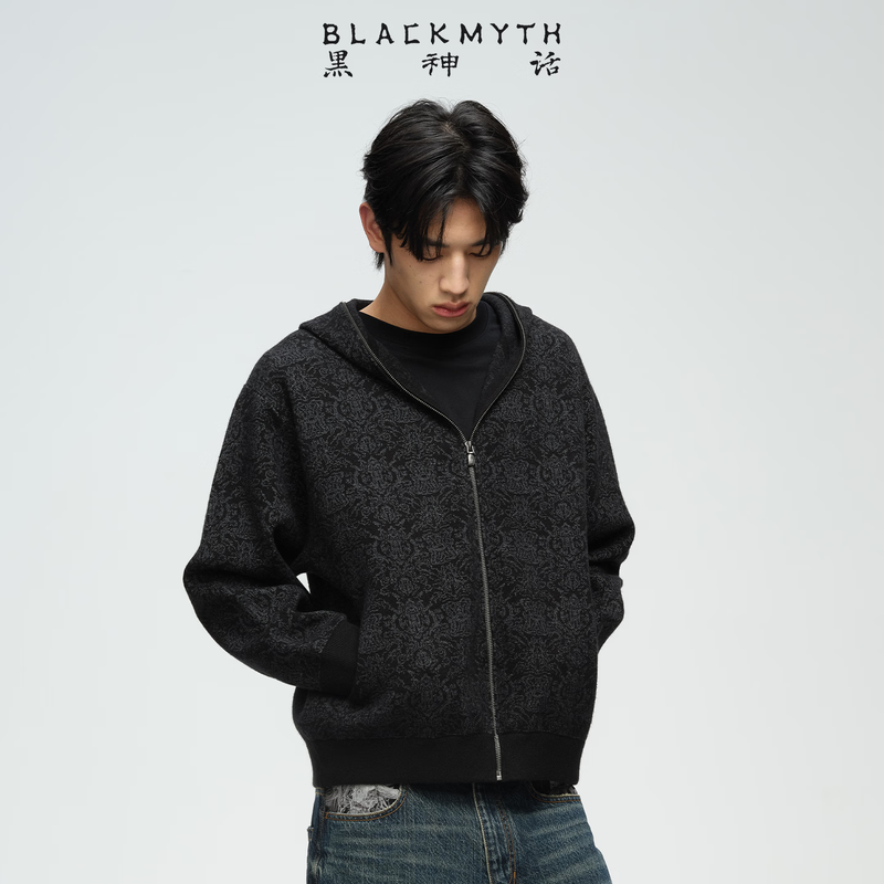 Black Myth Great Sage Golden Armor Dark Flower Sweater Men and Women Monkey King Versatile Hooded Knitted Zipper Loose and Comfortable Sweater Cardigan Jacket L