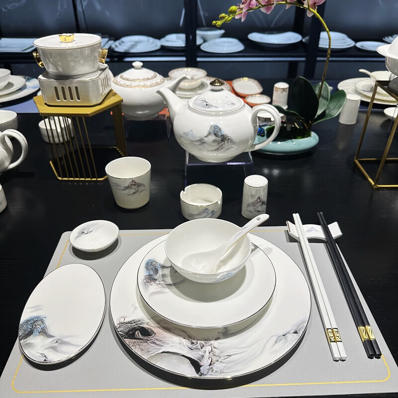 Tuojin hotel tableware set, high-end club box tableware eight-piece set, hotel tableware set, Xinzhong Qiangci Jinxiu Shanhe 8-piece set