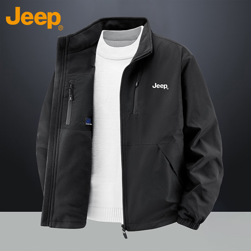 JEEP Jeep Jacket Men's Velvet Thickened Warm Jacket Autumn and Winter Casual Top Men's Dark Gray Velvet XL