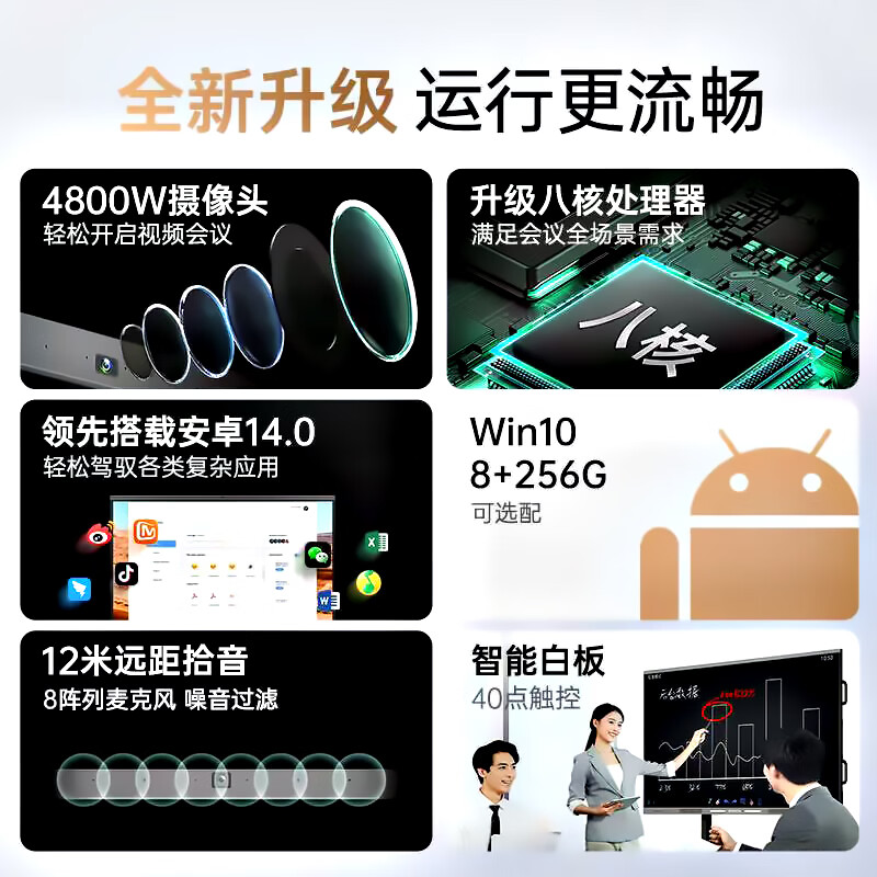 SeewoAI Seewo electronic whiteboard conference all-in-one tablet touch screen multimedia teaching touch screen training mobile TV touch 4K education screen projection office remote smart screen 55 inches mobile cart + stylus Android single system 8+128G basic