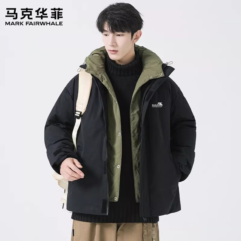 MARK FAIRWHALE American retro casual down jacket for men 2026 spring new contrast color warm and comfortable trendy brand thickened top khaki 85% white duck down L recommended 120-140 pounds