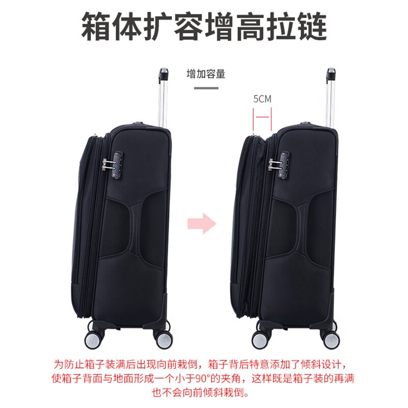 SHENGSHISABER Swiss Army Knife Group Luggage Women's Suitcase Male Student Universal Wheel Oxford Bra Rod Case Business Large Capacity Black 26 Inch
