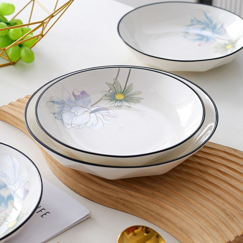 Qinkai Guoxianghua bowl and dish set for home use, light luxury and high appearance, new style ceramic tableware set for housewarming, 40 pieces, 10 bowls, 10 plates, 10 spoons, 10 chopsticks