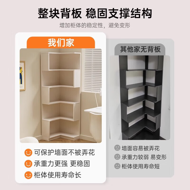 Solid wood corner cabinet corner storage rack home floor-standing children's corner bookcase living room 90-degree triangular storage cabinet solid wood core warm white 50CM double drawer