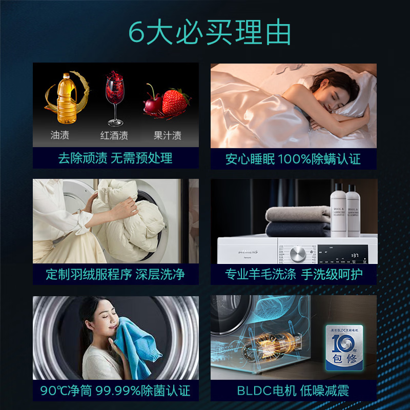 SIEMENS iQ300 10KG large capacity fully automatic drum washing machine intelligent stain removal powerful mite removal wool wash 15 minutes quick wash hypoallergenic WG52A100AW