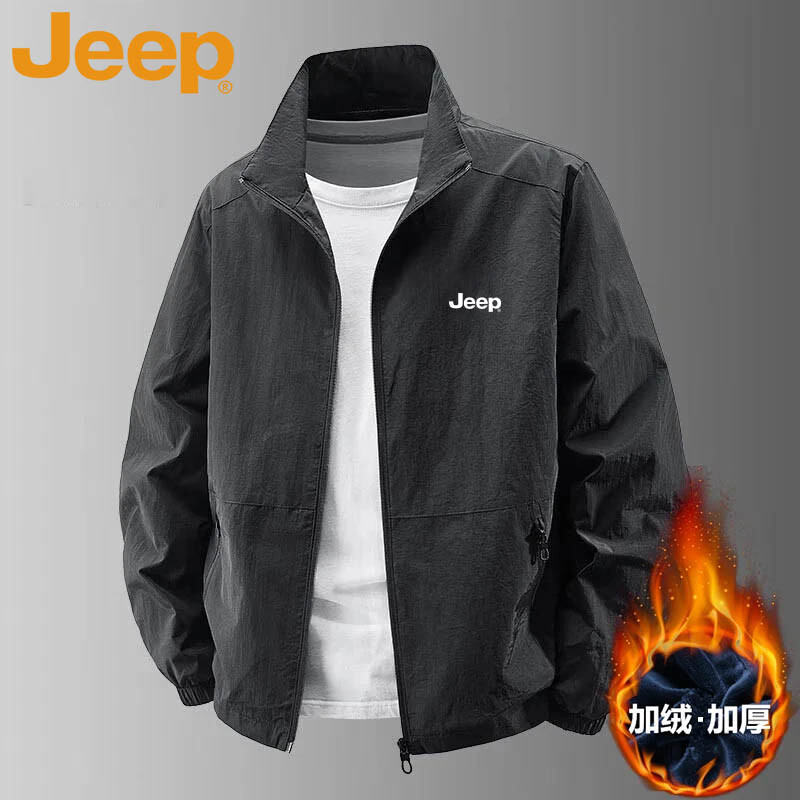JEEP Jeep Jacket Men's Spring and Autumn Sports Loose Casual Stand Collar Top Jacket Dark Gray XL