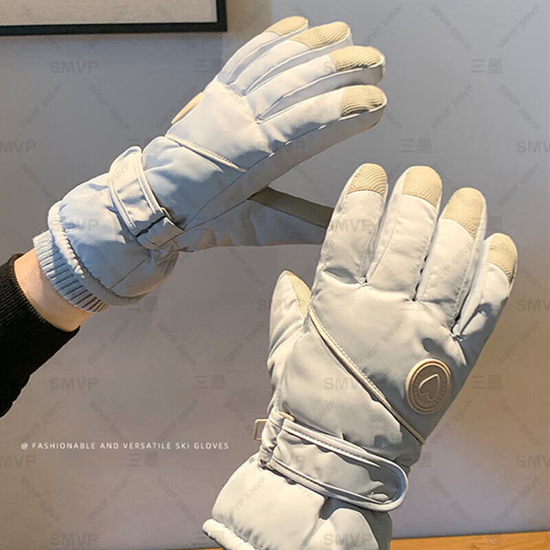SMVP German Cycling Gloves Winter Women's Warm Thickened Velvet Touch Screen Northeast Electric Vehicle Cold Winter Gray Blue One Size