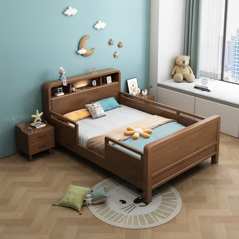 Children's solid wood bed with guardrail dormitory student single bed 1.5 meters simple small apartment bedroom bed with lights single bed + 20cm latex mattress - delivery and installation 1.5 meters * 2.0 meters frame structure