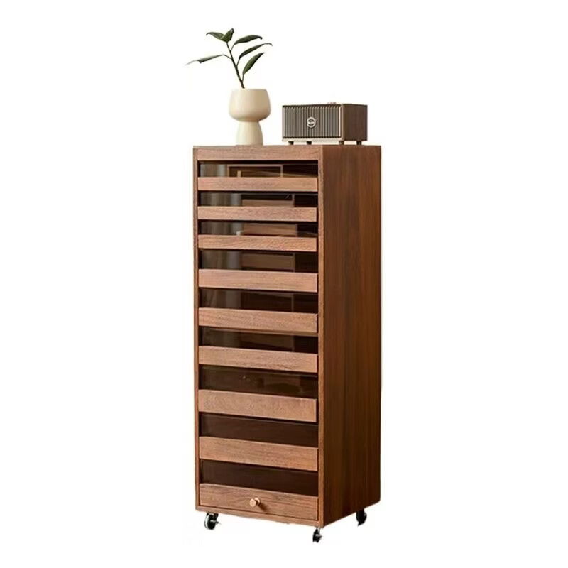 Pomelo Mansion's new walnut color solid wood veneer-free dental cabinet stationery jewelry tea set cup storage cabinet floor-standing tea cabinet walnut color small size