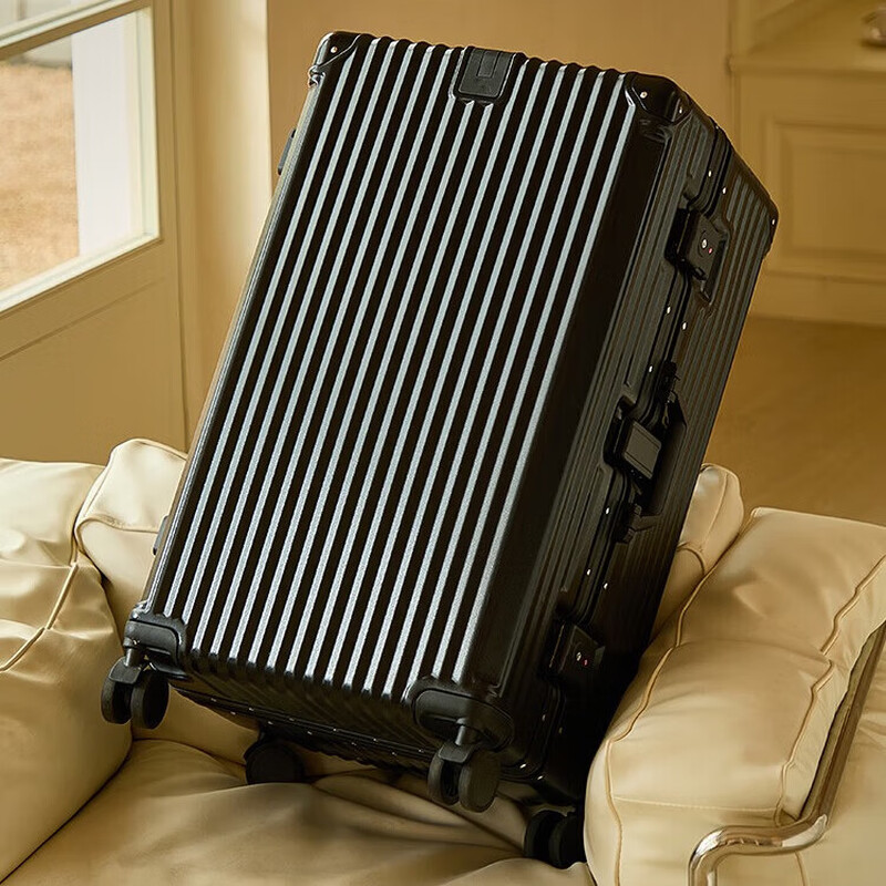 Large-capacity suitcase, multi-functional suitcase, high-looking aluminum frame trolley case, universal wheel password box for male and female students, black 30 inches