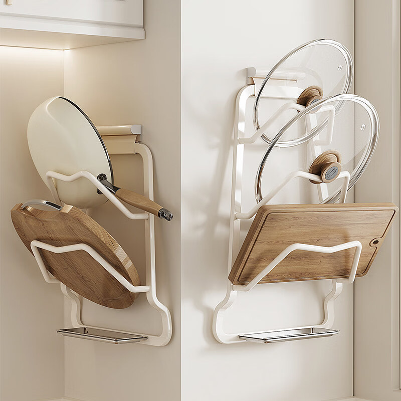 Tuojin imported high-quality pot lid rack from Japan, kitchen storage rack, punch-free wall-mounted cutting board rack, cutting board rack, multi-functional storage, thickened aluminum alloy, gun ash second layer + aluminum alloy water tray