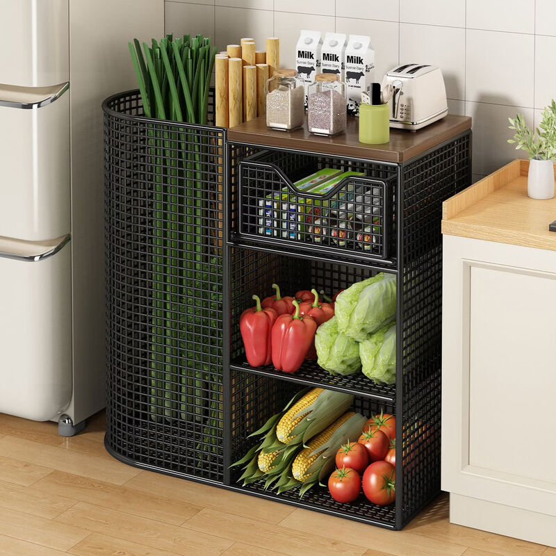 Wing Fantasy Mobile Kitchen Vegetable Basket Rack Household Floor-standing Multi-layer Fruit and Vegetable Storage Multi-function Oven Microwave Pot Rack White + Floor Standing Pull-out Drawer No Grid