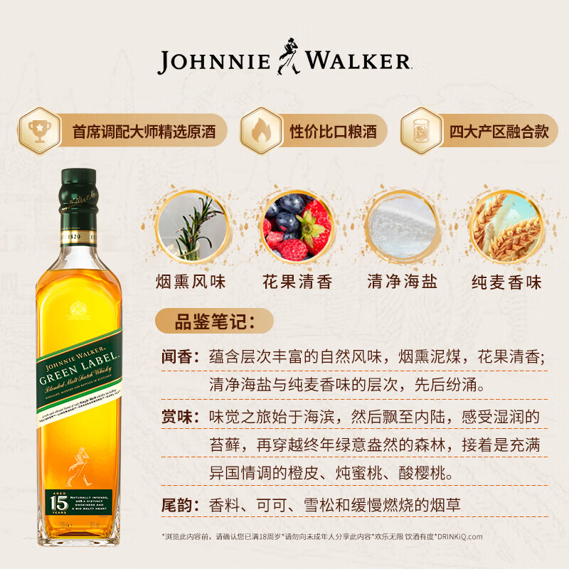 JOHNNIE WALKER Green Label 15 Years Scotch Blended Whiskey Wine 750ml