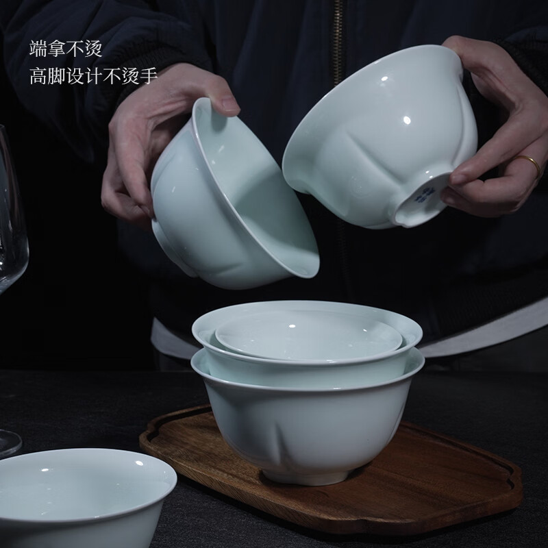 Changnan Jingdezhen ceramic tableware set celadon bowls and plates practical dinner plates and bowls set for eight persons housewarming gift Changnan Collection-Xin Shishi Ruyi Set for eight persons