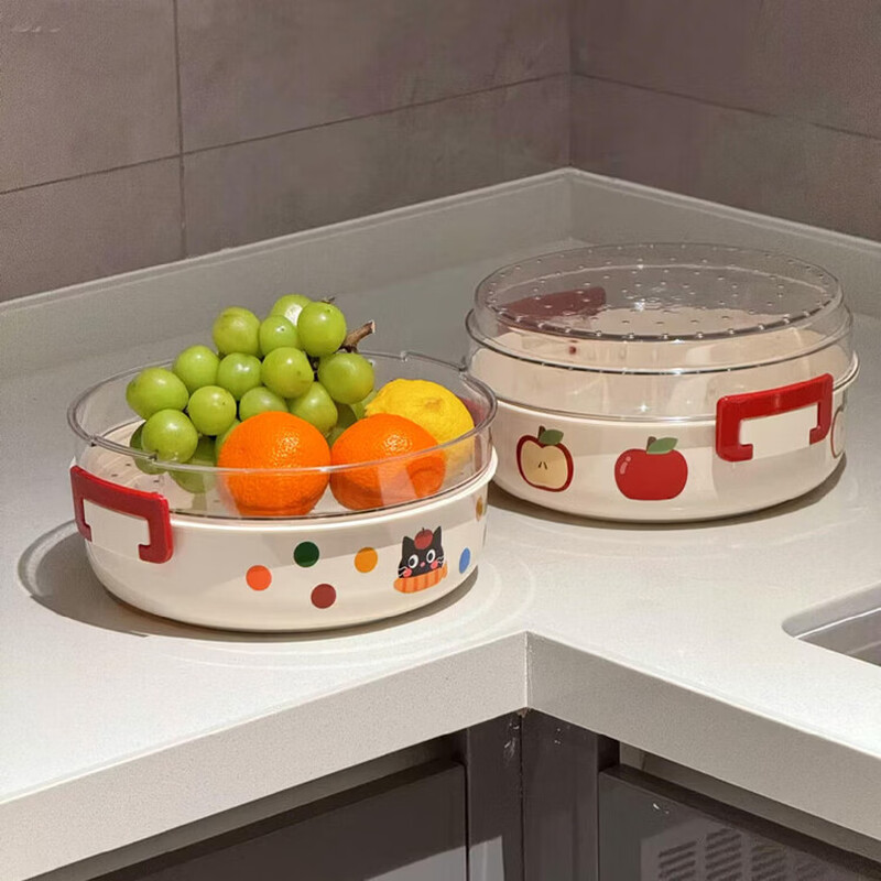 Hualeji Kitchen Cat Drain Basket Fruit Tray Multifunctional Living Room Tea House High-Looking Storage Washed Fruits and Vegetables Cream Cat