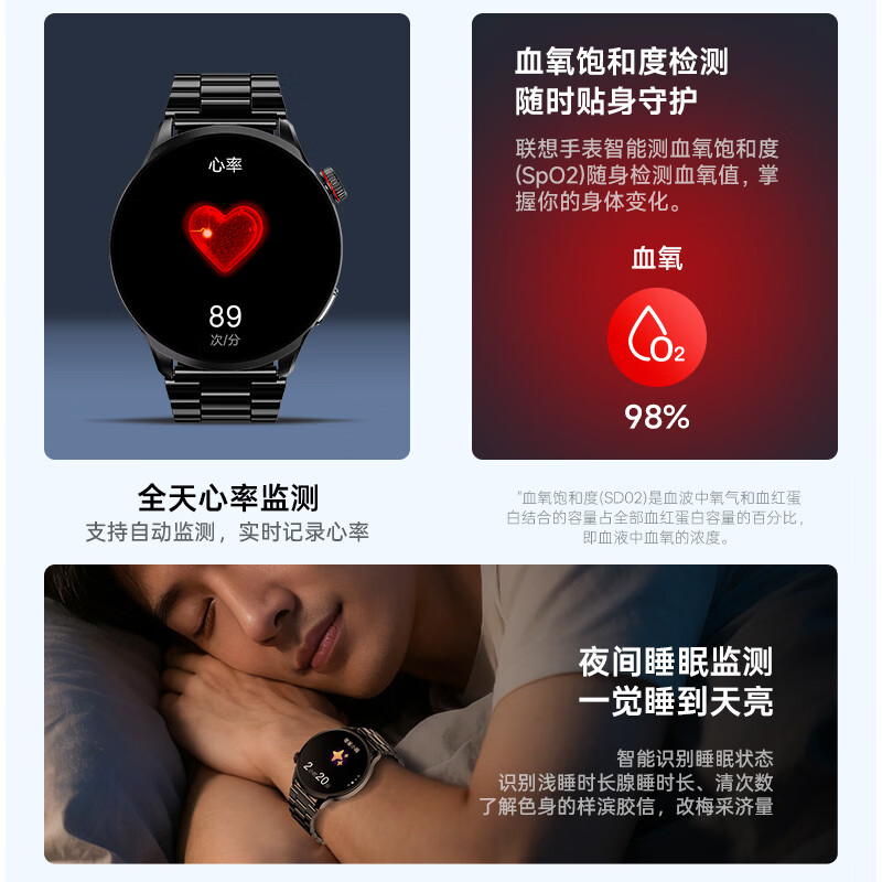 ThinkPlus Lenovo Smart Watch Men's Business Outdoor Sports Watch Monitoring Blood Oxygen and Heart Rate 1.73-inch AMOLED Screen Bluetooth Call Watch TM160