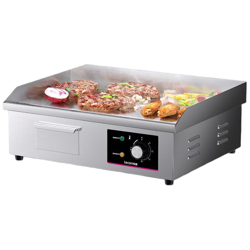 Lecon electric griddle for commercial use, cold noodle iron plate squid grilling equipment, fried steak, egg and cake filling, hand cake machine, chrome plating, not easy to stick and not easy to blacken, LC-DK-818DG