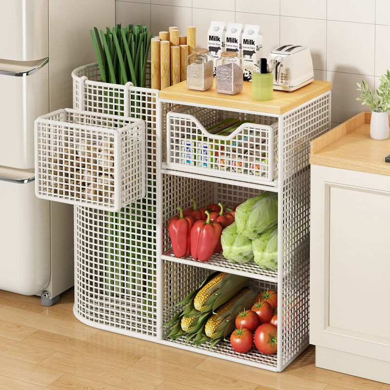 Wing Fantasy Mobile Kitchen Vegetable Basket Rack Household Floor-standing Multi-layer Fruit and Vegetable Storage Multi-function Oven Microwave Pot Rack White + Floor Standing Pull-out Drawer No Grid