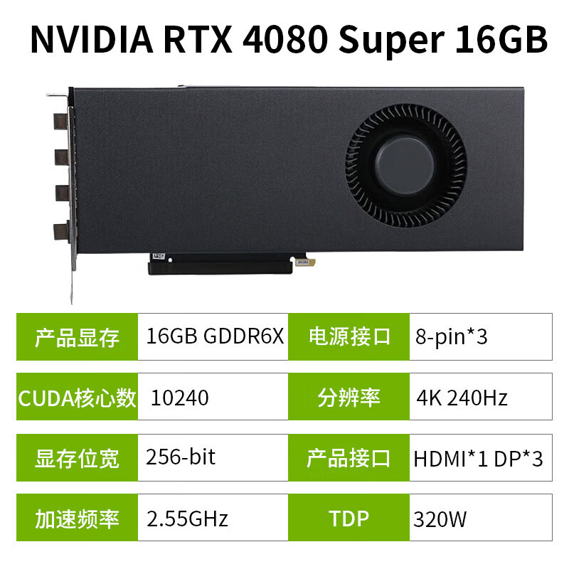 NVIDIA RTX4080S 16G Turbo Edition Work Package 10240CUDA Core Deep Learning Computing Graphics Card Industrial Packaging