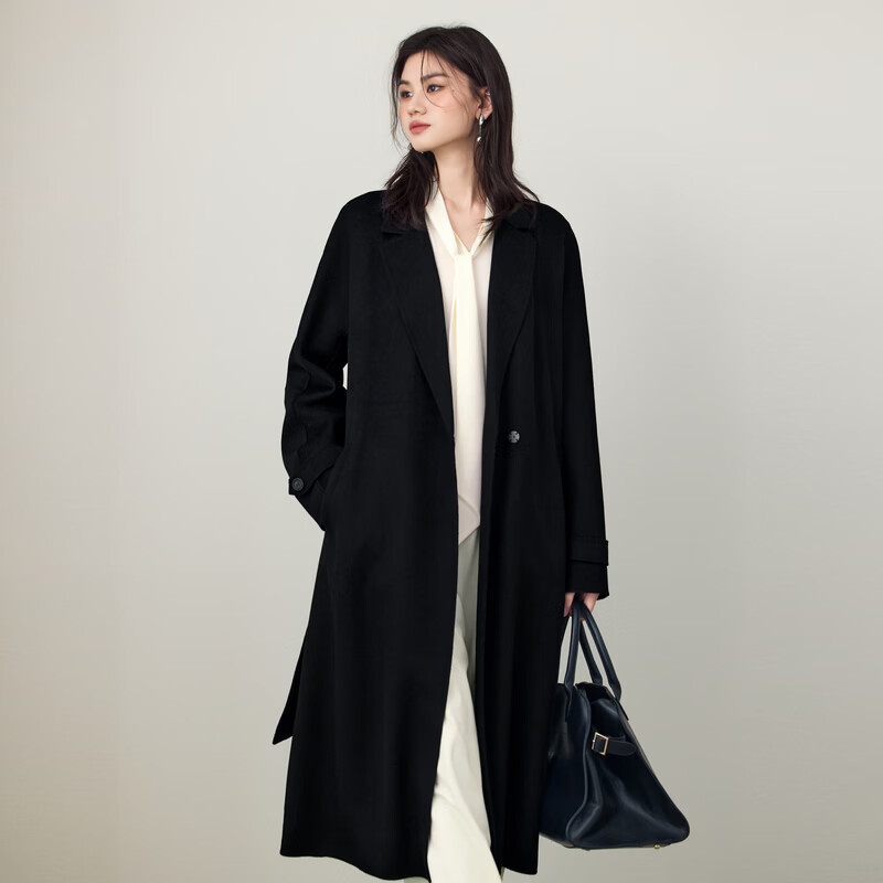 Eveli (eifini) Jiang Xin endorses wool cashmere high count micro-wide mid-length woolen coat coat 2025 winter black 10.1 cashmere long M 100-110 pounds