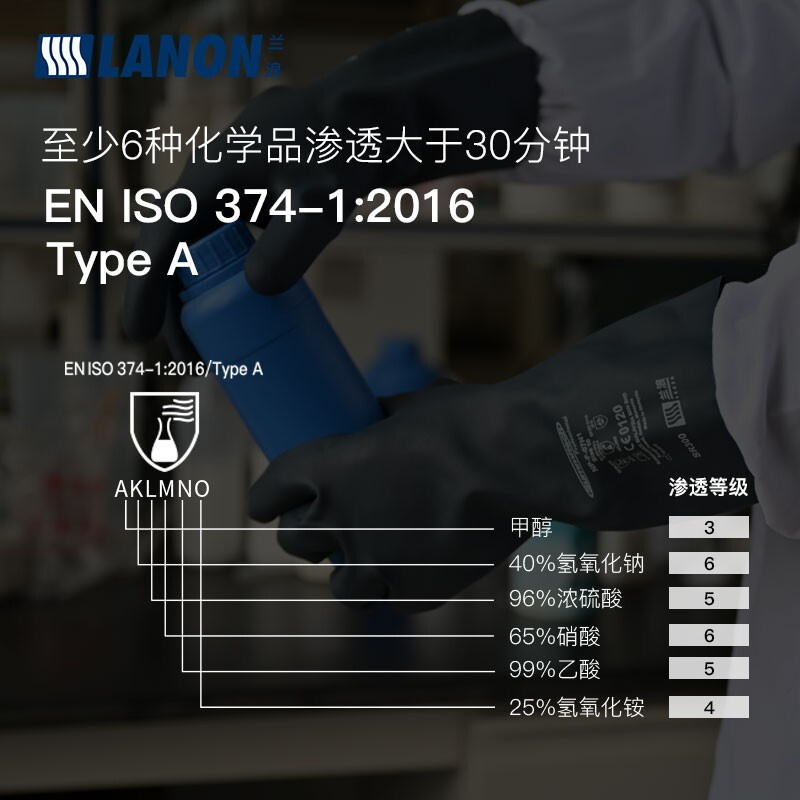 Lanlang SR300 imported neoprene chemical resistant gloves, organic solvent resistant, acid and alkali resistant, industrial laboratory labor protection M