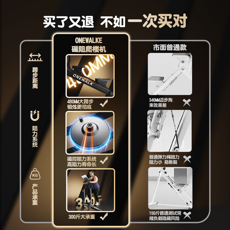 ONEWALK multifunctional stair climbing machine, home sports and fitness equipment, belly slimming in-situ stepper, climbing and mountaineering stair climbing machine model 3408 upgraded model, 3 levels of height adjustment丨16 levels of magnetic control resistance