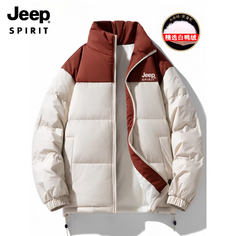 JEEP SPIRIT2025 new winter white duck down couple down jacket for men and women thickened stand-up collar warm jacket winter versatile top white (same style for men and women) M