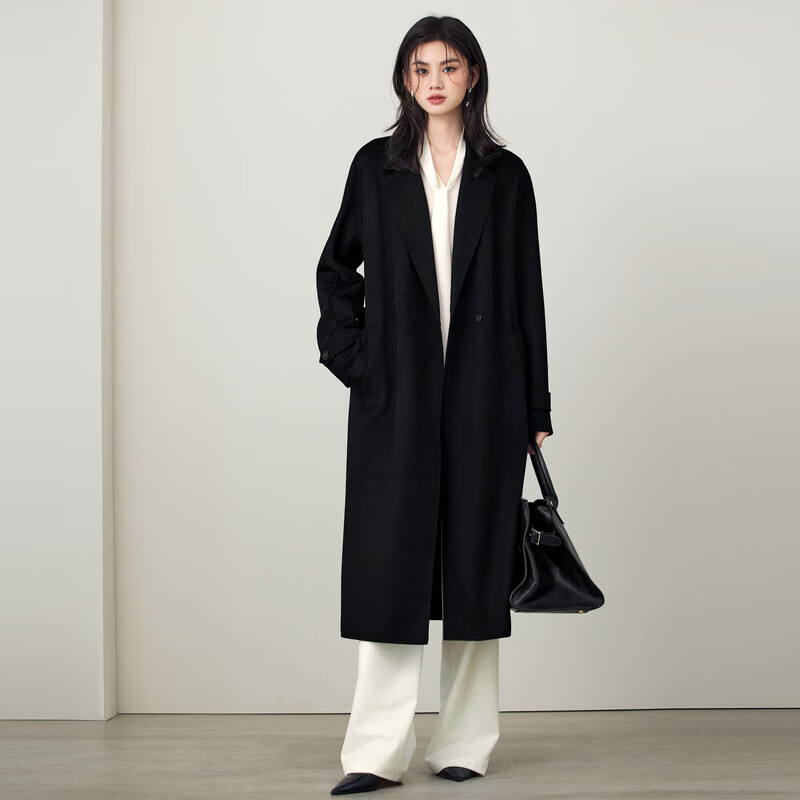 Eveli (eifini) Jiang Xin endorses wool cashmere high count micro-wide mid-length woolen coat coat 2025 winter black 10.1 cashmere long M 100-110 pounds
