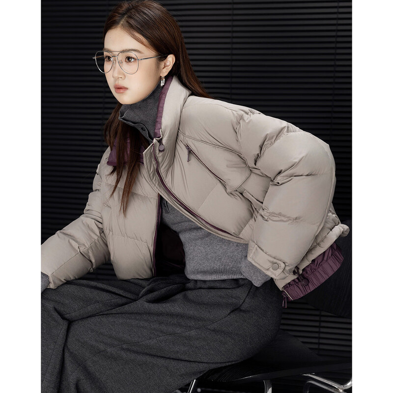 Demana 90 duck down winter drawstring contrast color stand collar four-layer craft checkered line loose women's bread down jacket