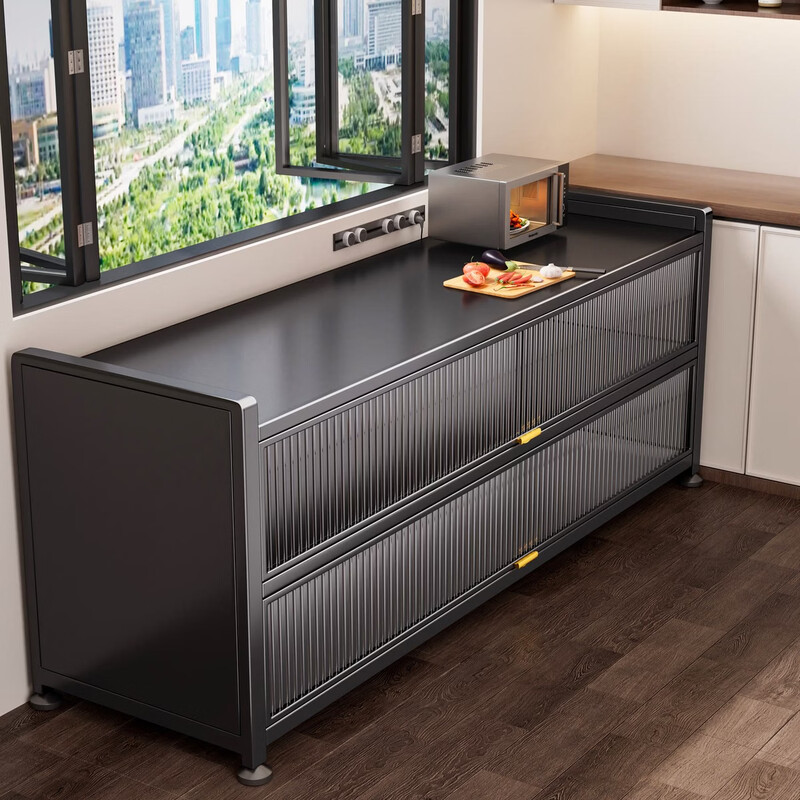 Yong Huan's new kitchen rack floor-standing cabinet multi-layer spice rack with countertop microwave storage rack multi-functional cupboard carbon steel countertop gray three-layer length 120x width 42x height 80 thickened