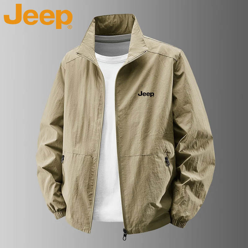 JEEP Jeep Jacket Men's Spring and Autumn Sports Loose Casual Stand Collar Top Jacket Dark Gray XL