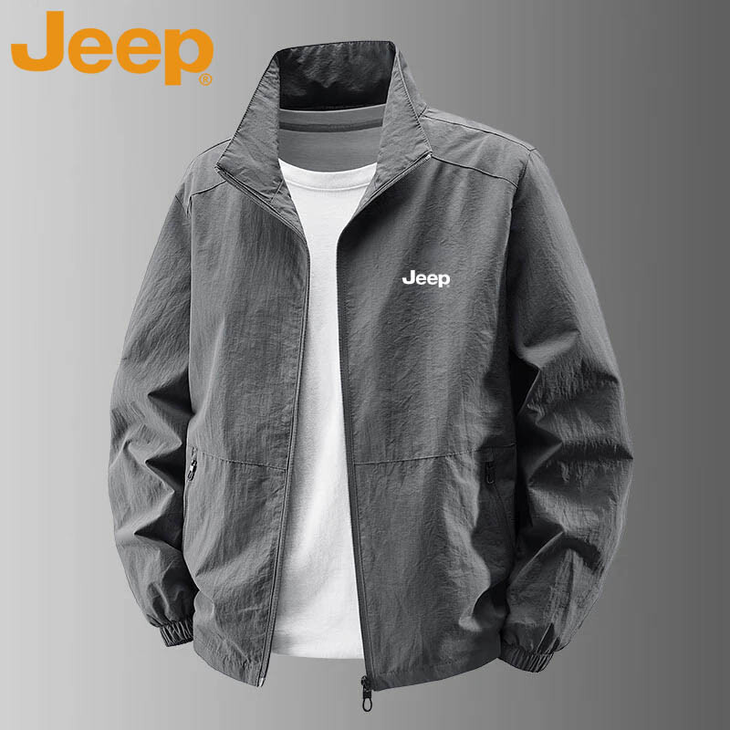 JEEP Jeep Jacket Men's Spring and Autumn Sports Loose Casual Stand Collar Top Jacket Dark Gray XL