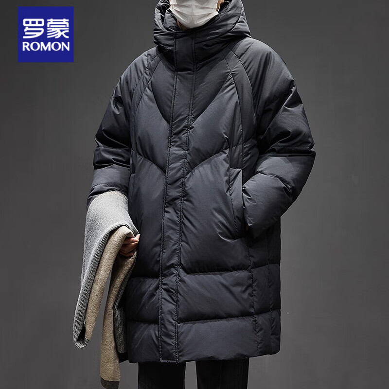 Romon mid-length men's down jacket men's new winter cold-proof thickened warm coat 90 white duck down hooded coat for men