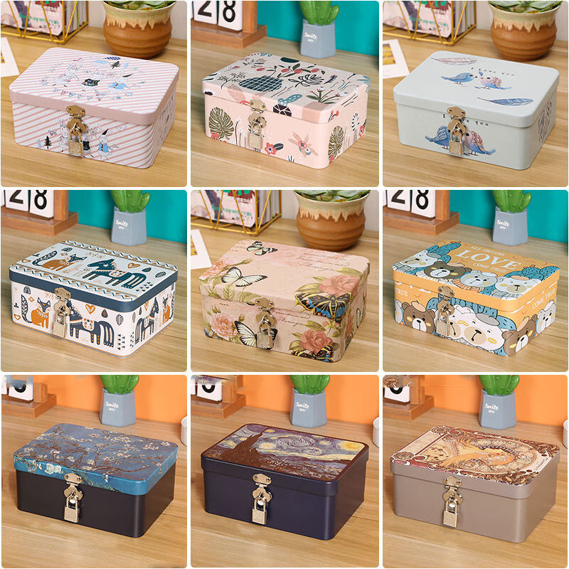 Fantasy lockable storage box iron box storage box storage box small box locked letter password collection box iron box gold leopard large size comes with original lock