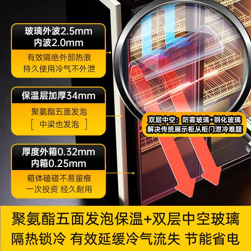 Royalstar air-cooled frost-free full-screen refrigerated display cabinet commercial double-door Internet celebrity bar ktv high-end beverage wine cabinet freezer glass door refrigerator three doors 1860*600*2010 air-cooled + aluminum alloy door