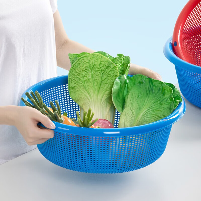 Camellia Lehui round sieve plastic basket round thickened vegetable basket storage large organizer kitchen drain blue household blue 44CM
