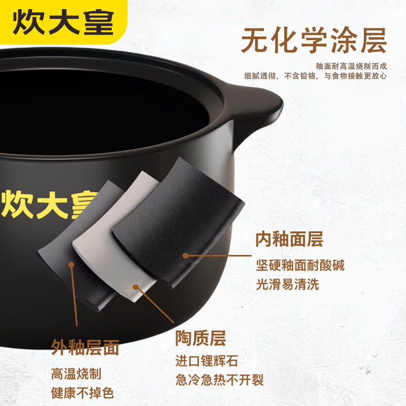 COOKER KING large-capacity casserole stew pot household high-temperature-resistant clay pot open flame gas clay pot for porridge and stone pot, burnt and replaced, suitable for 1-2 people 2L