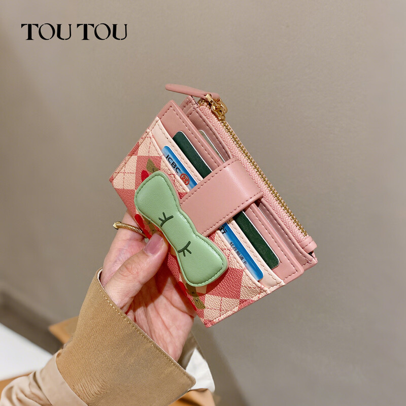 Toutou2025 women's thin banknote holder ID storage card bag coin purse women's bow clutch bag New Year's Horse Year gift