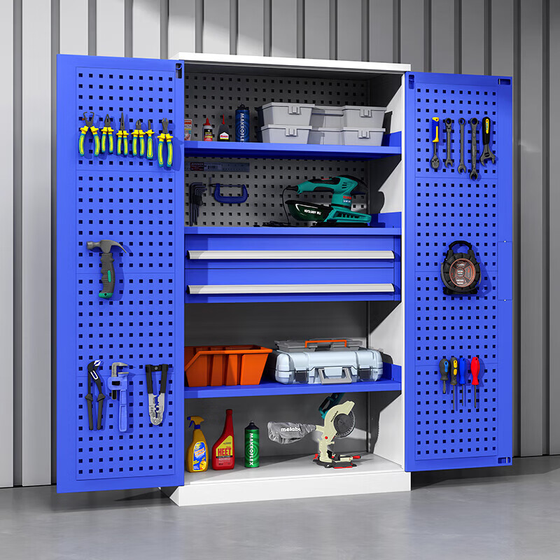 Thickened heavy-duty tool cabinet, heavy-duty hardware tool cabinet, iron cabinet, hardware tool box, double-door tool cabinet, thickened heavy-duty inner four-panel/full blue