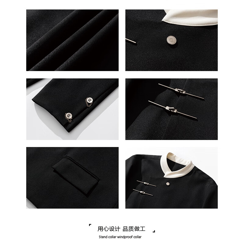 IZEXX new Chinese style national style stand collar tunic suit niche high-end suit jacket men's JM77 black L