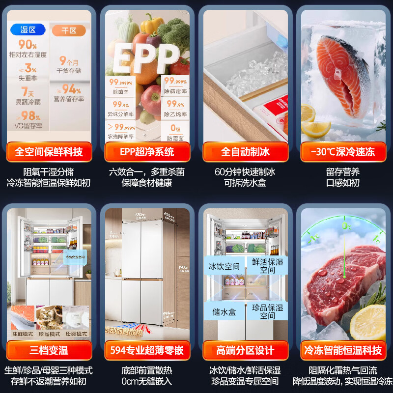 Haier Mailang 508-liter cross-door refrigerator full-space freshness preservation ultra-thin zero-embedded dry and wet storage EPP ultra-clean automatic ice making BCD-508WGHTD1BW9U1 government subsidy 15% 508 cross | full-space freshness | automatic ice making